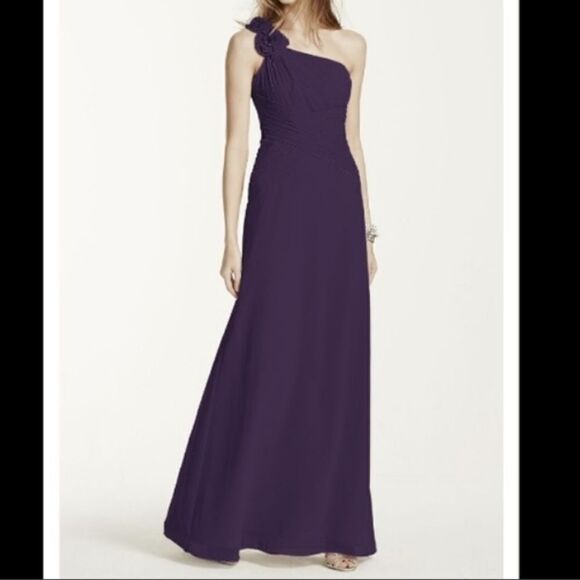 DAVID'S BRIDAL PURPLE CHIFFON ONE SHOULDER GOWN SZ.2 EUC - Picture 1 of 7